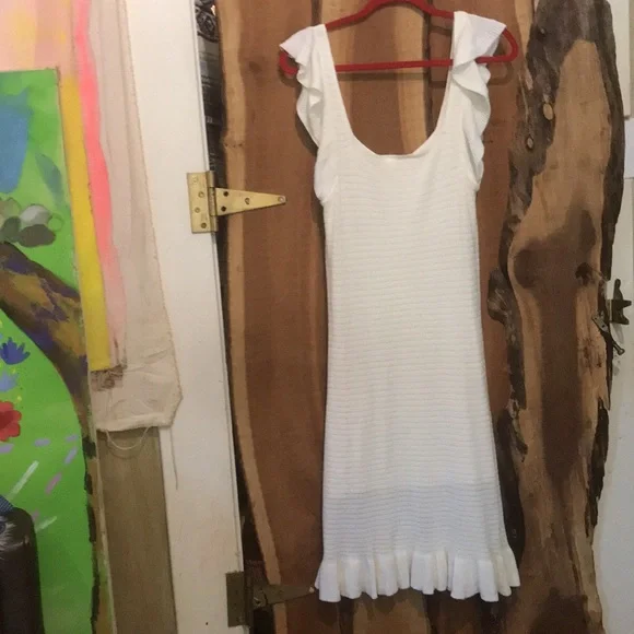 HOUSE OF HARLOW 1960 NWT Little White Knit Dress Flutter Midi Easter Summer - Picture 11 of 14